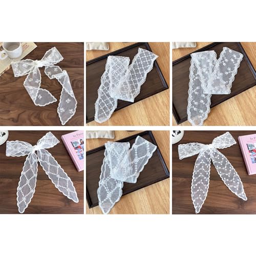 6 Pcs Long Narrow Lace Hair Scarf, French White Lace Headband Scarf, Elegant Neck Kerchief, Boho Chic Bandana, Waist Sash & Handbag Accessory for Women2