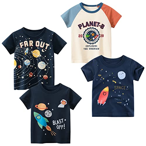 Image of TABNIX Boys' 4-Pack Excavator Short Sleeve Crewneck T-Shirts Top Tee Size 2-7 Years Toddler Boys' Value Pack Cotton T-Shirt
