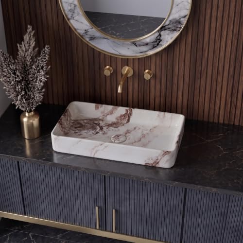 Image of Marble Ceramic Tabletop Wash basin | Countertop Vessel Sink | Wash Basin over counter For Bathroom Hotel Home | Bathroom SinkNEROBI (24 x 14 x 5 Inch) (Designer Brown)
