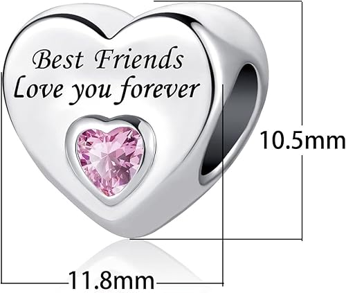 Vista 2 de Abalorio de corazón de cristal rosa para siempre, para mamá, hija, tía, papá, abuela, amigos, compatible con pulseras Pandora