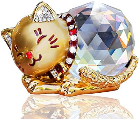 Hoobar Alloy Crystal Lucky Cat Figurine for Wedding,Birthday,Car and Home Decoration Furnishing Article (Gold)