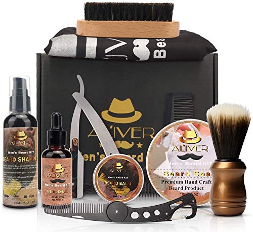 11PCS Beard Grooming Kit, Anself All-in-one Beard Care Kit Beard Shampoo,Beard Growth Oil,Beard Balm,Barber Beard Brush,Beard Comb,Beard Scissors Shaping Tool with Storage Bag for Men