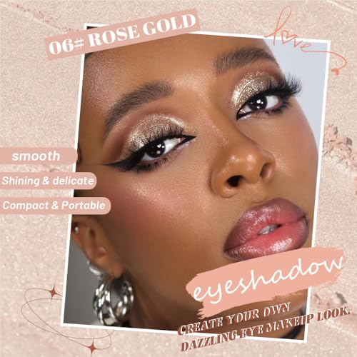 Image of WanTuoluo Sparkly Eyeshadow Palette for Women, Single Monochrome Eye Shadow Makeup, Shiny Pressed Cream Powder, Blendable Natural sombras para ojos, Holographic,Vegan,Travel (06-Glitter-Rose Glod)