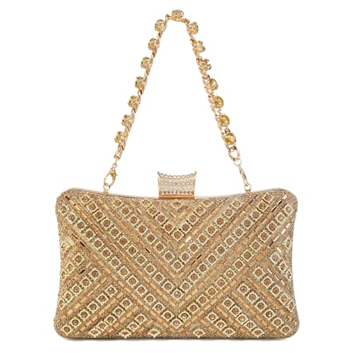 Image of Women Sparkly Rhinestone Clutch with Chains, Glitter Evening Handbag Purse Shoulder Bag for Wedding Party Prom