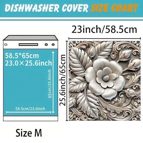Image of HOMETITUTE Embossed Floral Magnetic Dishwasher Cover 23x26 Inch Decorative Appliance Panel Door Wrap for Kitchen Metal Surface Dishwasher Magnet Sticker Leaf Blossom Relief Design