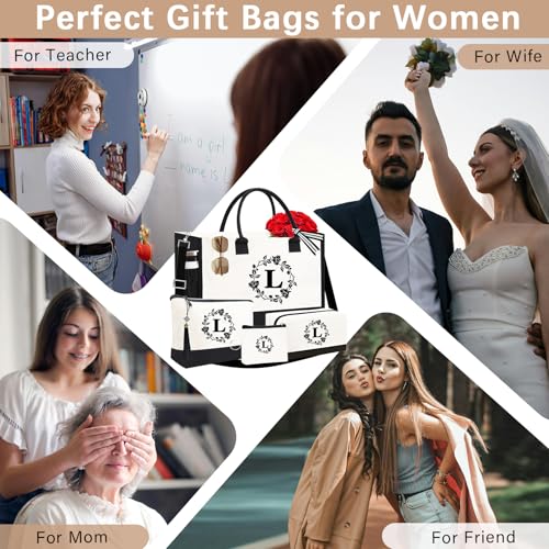 Image of Personalized Tote Bags for Women, 4pcs Monogram Tote Bags, Double-sided Embroidery Initial Tote Bag Birthday Gifts