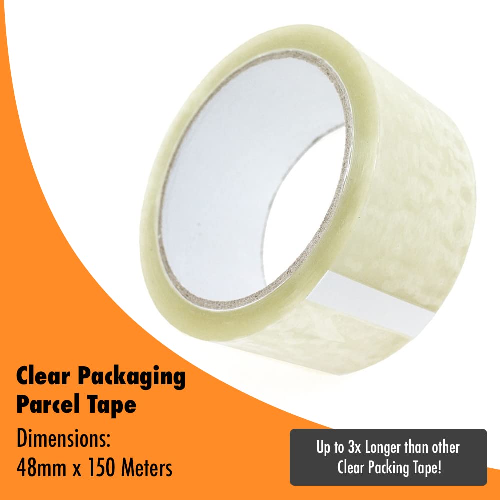12 rollos extra largos (48 mm x 150 metros), cinta transparente de pegar para paquetes, fuerte y resistente, ideal para cajas, envíos, casas de mudanzas, etc. (1800 m)