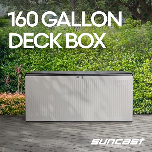Suncast XL Deck Box, 160 Gal, Resin Reeded, Lockable, Iron Ore, French Gray - image 2