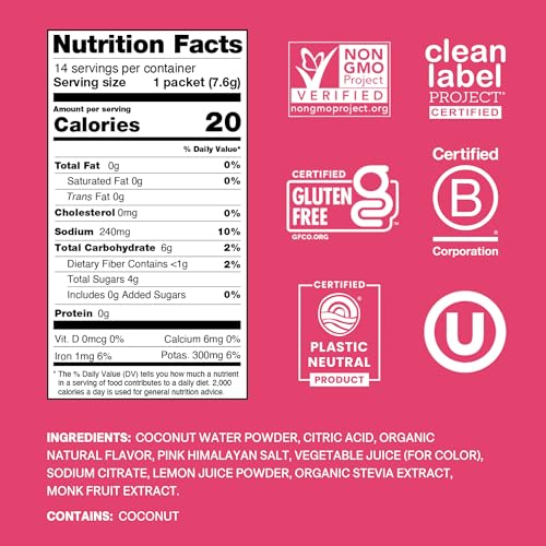 Image of Cure Hydration | Plant-Based Electrolyte Drink Mix | No Added Sugar | FSA-HSA | Dehydration Relief Powder Made with Coconut Water | Non-GMO | Vegan | Pouch of 14 Packets - Tropical Punch