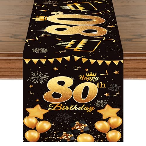 Chemin de table pour 80e anniversaire élégant noir et or de table - 5