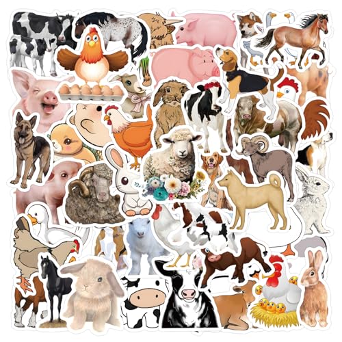50 Pcs Farm Animal Stickers for Teens Adults Cute Animals Waterproof Vinyl Stickers for Water Bottles Luggage Computer Skateboard Phone Guitar Farm Party Supplies