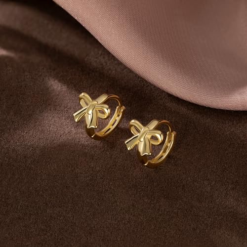 Image of Reffeer Solid 925 Sterling Silver Small Bow Hoop Earrings Huggie for Women Teens Bowknot Huggie Earrings