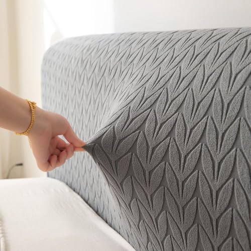 Image of HOMETHREADS Stretchable Lycra /Velvet Headboard Cover | Soft, Dust-Proof & Wrinkle-Resistant Bed Back Protector | Fits Leather, Wooden & Fabric Bedsides | for 3ft to 3.5ft Beds (Grey,90x65cm)