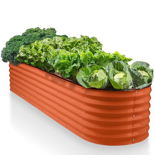 9-in-1 Galvanized Steel Raised Garden Bed // 8×2×1.5 ft Modular Planter for Gardening, Vegetables, Flowers // 18' Tall Metal Raised Garden Beds Outdoor (Orange) // Patented Design Planter Box