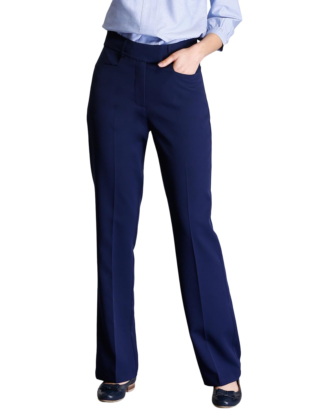 Women's Formal Trousers | Mid-Rise Straight-Leg Design | Solid Pattern with Flat Front | Durable Polyester Fabric for Office & Business Wear-image-37