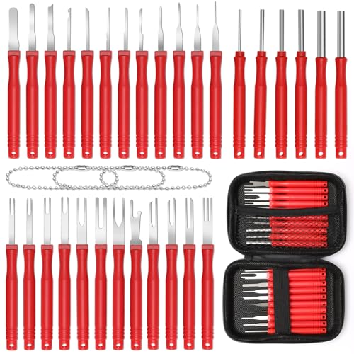Anglekai 30+4P Terminal Pin Removal Tool Kit, Electrical Connector Depinning Tool Terminal Pin Extractor Kit Wire Release Tool for Car Household Devices (Red)