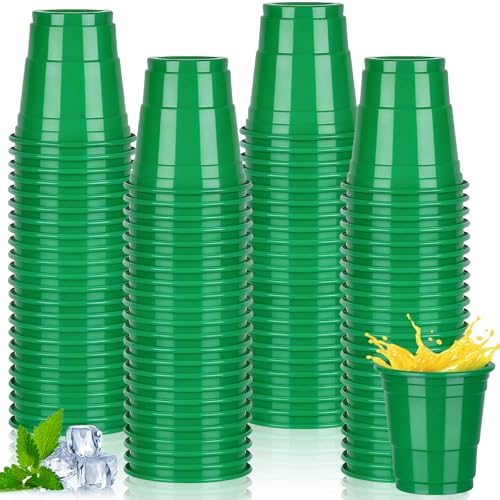 Pineburg 50 Pack 2oz Green Plastic Shot Glasses - Spring Easter Earth Day Irish Party Cups Disposable Supplies