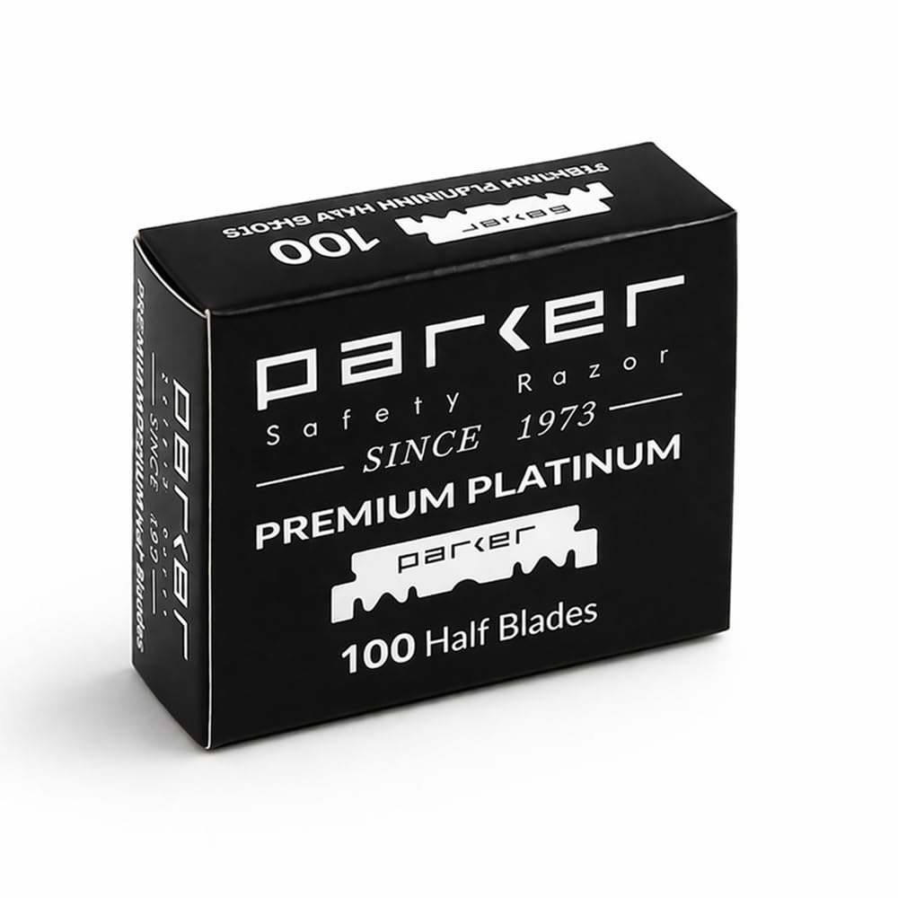 Parker Kit Rasatura Completo, Rasoio 31R in Acciaio Inox con 100 Lamette Single Edge Premium Platinum e Prebarba Dawn of Glory The Goodfellas' Smile