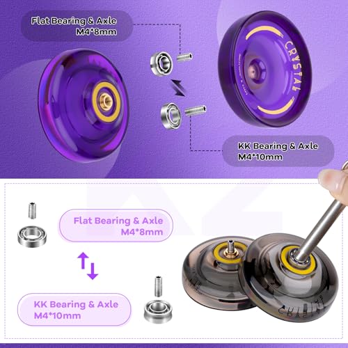 Image of MAGICYOYO Yoyo K2 Crystal Pack of 2 Yoyos, Dual Function Responsive Yo Yo for Kids Beginner + Unresponsive Yo-yo Bearing Kit for Adults+12 Strings+2 Bags( Crystal Black+Purple)