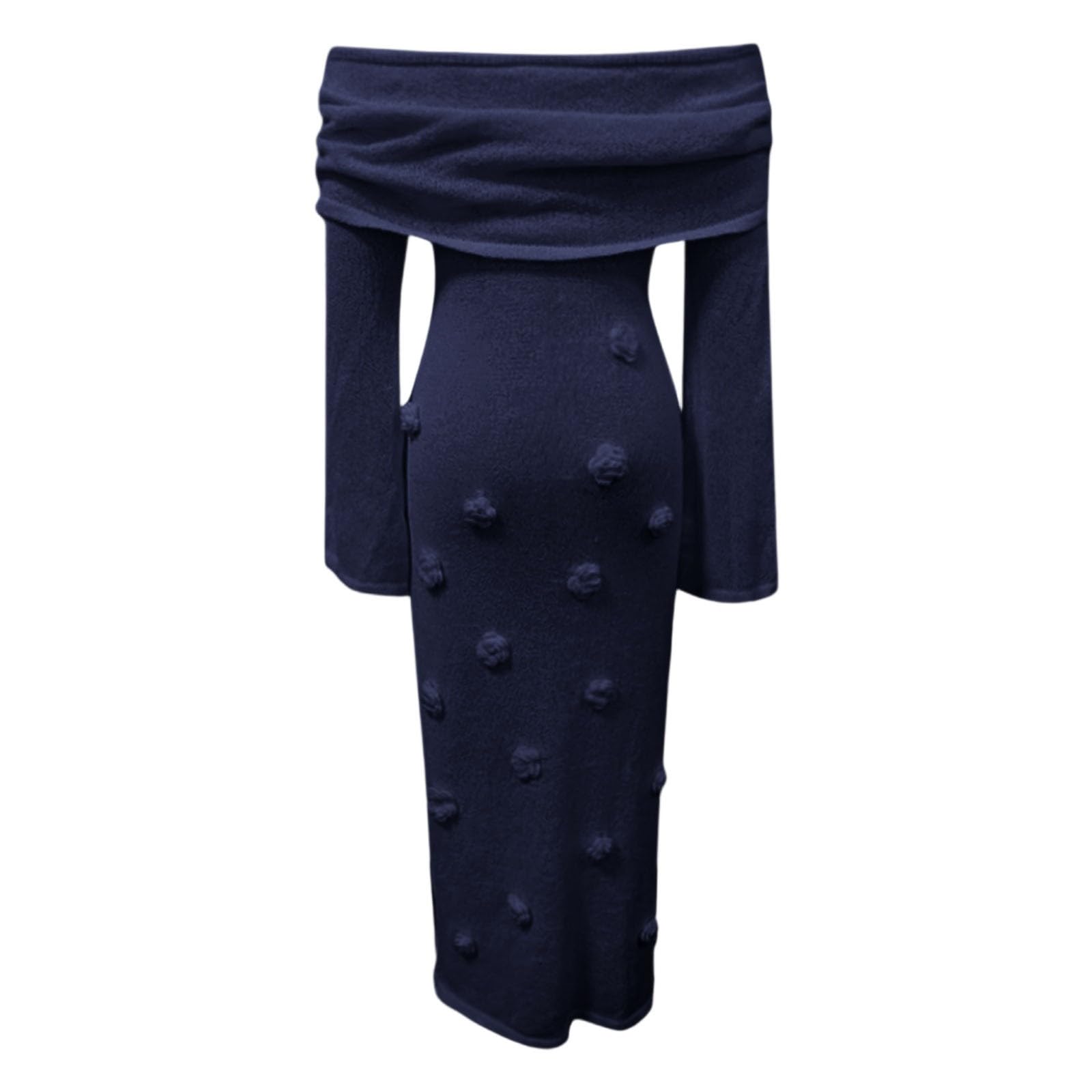 Vestito da donna in maglia jacquard floreale, abito da spiaggia con spalle scoperte, maxi abito sexy con spalle scoperte, abito estivo all'uncinetto, abito estivo a maniche lunghe per feste