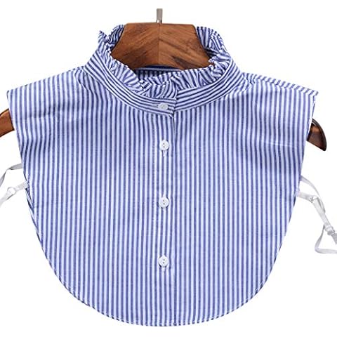 Women Stripe Denim Lace Collar Shirt Fake Collar Tie Vintage Detachable Collar False Collar Lapel Blouse Top Women Clothes Accessories Cover