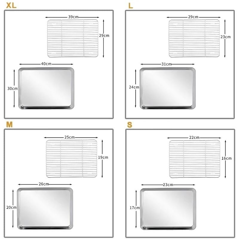 Bandeja horneado acero inoxidable rectangular con rejilla extraíble | Bandeja rectangular antiadherente apta for hornear, asar y asar alimentos en el horno.(L set)