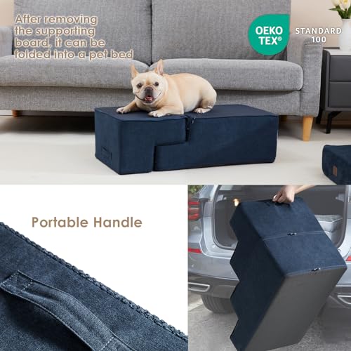Image of EHEYCIGA Dog Stairs for Bed 18 inch H, 4-Step Dog Steps for High Bed, Pet Steps for Small Dogs and Cats, Non-Slip Balanced Pet Ramp Indoor, Navy Blue