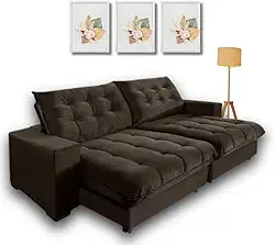 Sofá Retrátil e Reclinável 2,30m com Molas Ensacadas. (Marrom/Café)