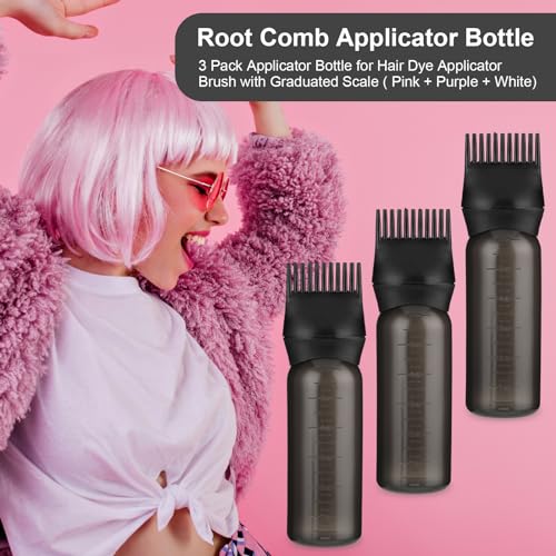 3 Pack Root Comb Applicator Bottle, 6 Ounce Hair Oil Applicator Bottle for Hair Dye Applicator Brush with Graduated Scale, Hairdressing Coloring Bottle Styling Tool (Black) - Image 4