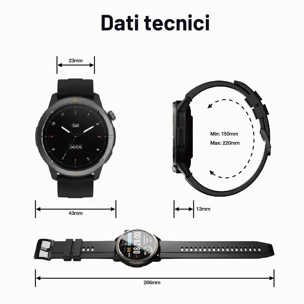 AGM Orologio fitness 2025, orologio sportivo HD AMOLED da 1,43", con oltre 100 modalità sportive, smartwatch con GPS, frequenza cardiaca, monitor del sonno, impermeabile fino a 5 ATM, per Android e | 5 ATM, chiamate Bluetooth, batteria da 300 mAh, per cor