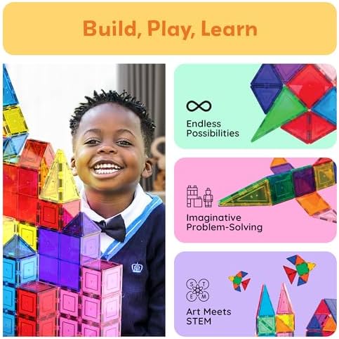 PicassoTiles 100 Piece Magnetic Tiles, Clear 3D Building Blocks for Kids 3+ — view 8