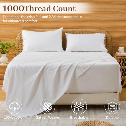 Image of Bedlifes 1000TC Egyptian Cotton Queen Sheets, 4Pcs 18-24 inch Extra Deep Pocket
