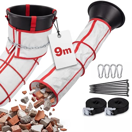 Schuttrutsche 9m Flexible und Stabil – Bauschuttrutsche für Verschiedene Baumaterialien - Bauschutt Rutsche Schnelle und Einfache Installation - Schuttrutschen Schützt vor Staub und Spart Zeit