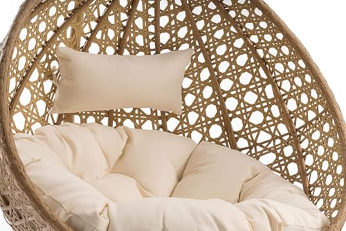 Image of Single Seater Swing Chair with Stand & Cushion Outdoor Indoor Balcony Garden Patio, Powder Coated Frame, UV-Protected Wicker, Premium Cushion, Swing Chair (Honey:: Honey)