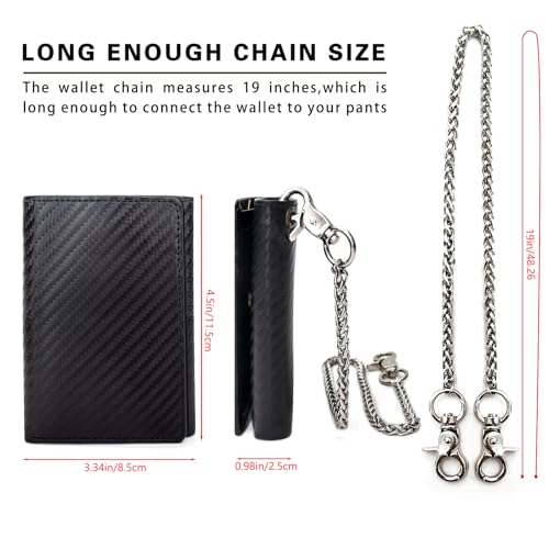 boshiho Real Leather RFID Blocking Bifold Wallets for Men Double Zipper Coin Pocket Purse with Anti-Theft Chain4