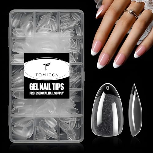 TOMICCA Short Almond Nail Tips, Pre-Shaped Half Matte Clear Full Cover Nail Extension Tips, 240PCS 15 Sizes, Gel Nail Tips for Acrylic/Gel Extensions, Natural Look