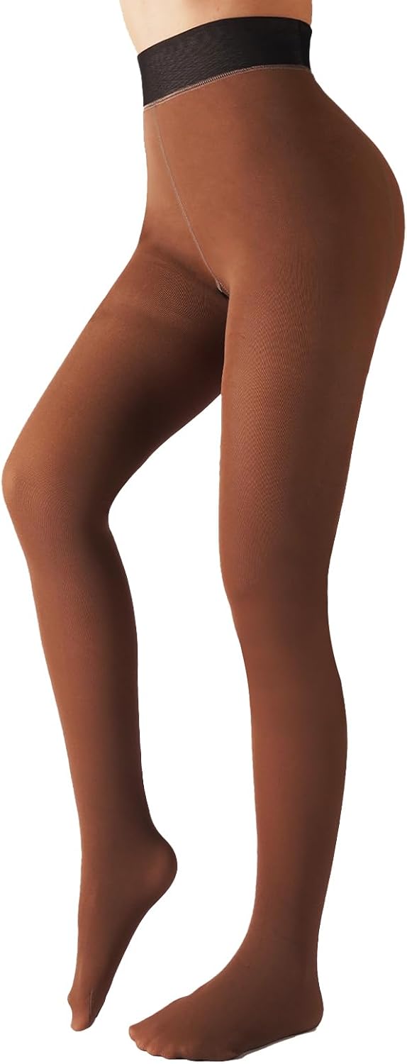 Fleece Lined Tights Sheer Women Fake Translucent Warm Pantyhose