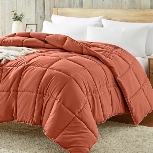 Image of Homelike Moment Comforter King Size - Orange Duvet Insert Down Alternative Bed King Comforter, Lightweight Bedding Comforters Quilted Soft All Season Solid Burnt Orange