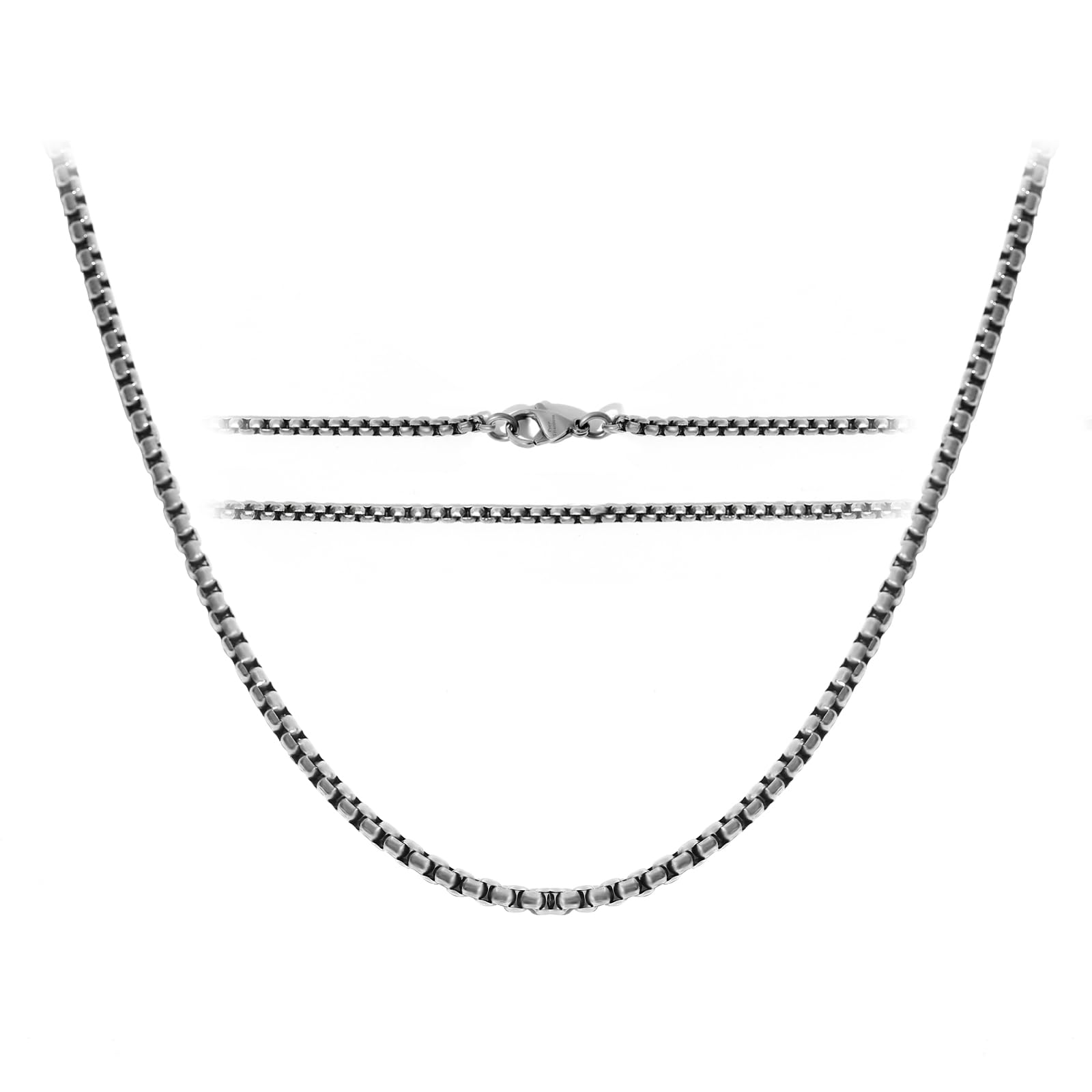 TGNEL 2.6mm Pure Titanium Box Chain Necklace for Men, Fashion Square Mens Pure Titanium Chain for Sensitive Skin 22 Inches