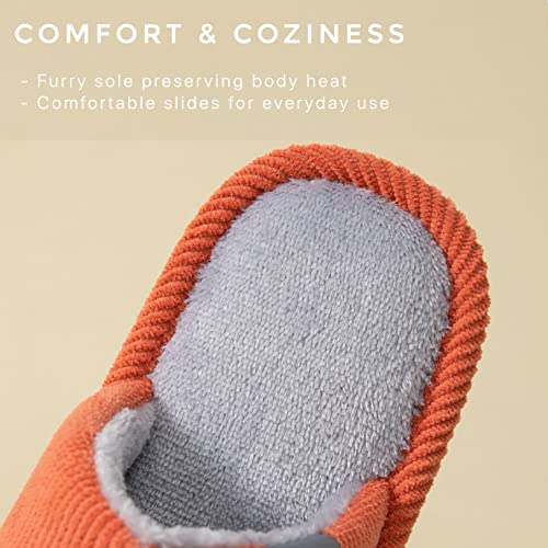 Zelius Women Indoor Slippers Memory Foam Slip-On Shoes - Comfort Cotton-Blend Closed Toe House Outdoor Non-Slip Warm Winter Slippers (Orange, Size 8) #TOP2