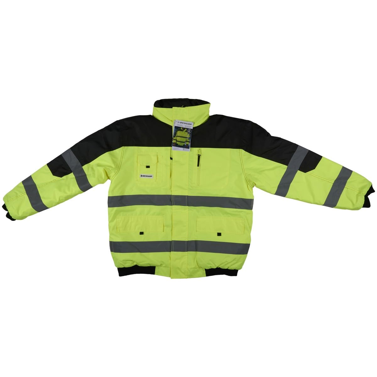 DUNLOP Arbeitsjacke XL Herren und Damen - Warnweste für Erwachsene - Funktionelles Design mit Taschen - Fluoreszierend - Bequeme und universelle Passform - PES-Kunststoff - Gelb