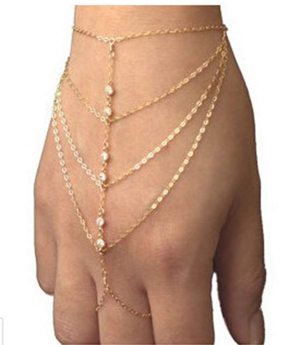 YERTTERDainty Hand Chain Tassel Crystal Bracelet Slave Finger Ring Hand Harness Hand Jewelry for Teen Girls