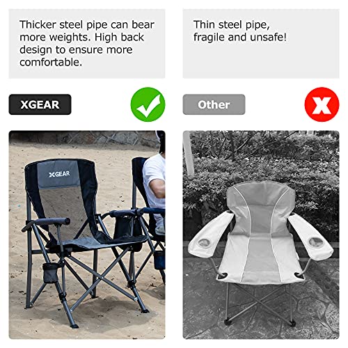 Xgear High Back Camping Chair Portable Camp Chair Hard Arm Folding Chair With Mesh Back, Support To 400 Lbs (Grey) #TOP3
