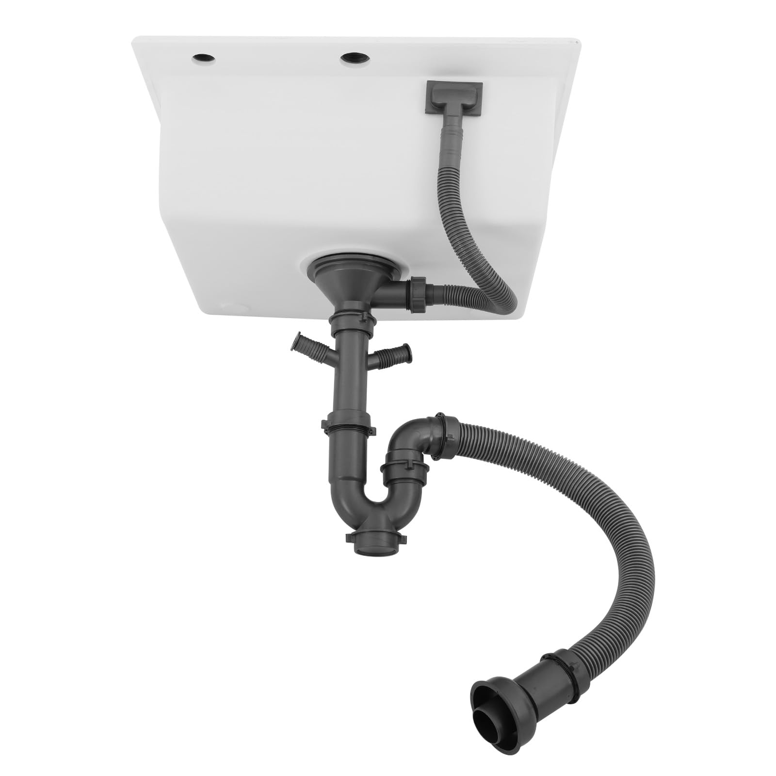 Fregadero, fregadero de 50 x 45 cm con tubo de drenaje y escurridor, fregadero empotrable, fregadero de cocina de cuarzo, para cocinas, baños, restaurantes (Blanco)
