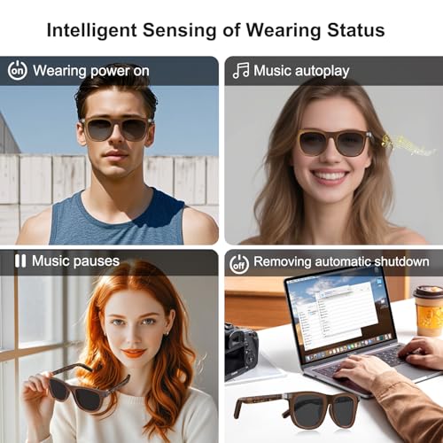 Image of Smart Glasses with Open-Ear Bluetooth Audio and UV Protection | Auto On /Off Sensor, Built-In Mic & Speakers, Voice Assistant, Outdoor Mode, Polarized Lenses for Travel Driving Hiking