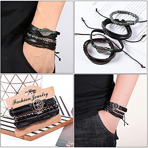 Samoco 34 Pcs Braided Leather Bracelets For Men Women Wooden Beads Cool Hemp Tribal Wristbands Cuff Bracelets Life Tree Punk Bracelet Multilayered Handmade Wrap Bracelets Adjustable #TOP3