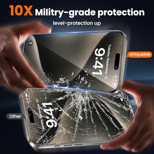 Image of UniqueMe for iPhone 15 Pro Max Blue Light Blocking Screen Protector, 2 Pack | 6.7 inch, Anti-blue Light, Eye Protection, Bubble-Free, Tempered Glass, 9H+ Hardness, 3D Full-coverage, Easy Installation