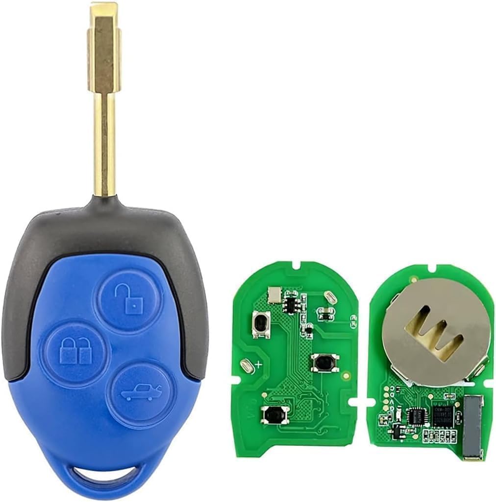 Chiave completa con elettronica a programmare compatibile con Ford Transit 3 pulsanti blu 434MHz 4D63 Telecomando Ask Vergine @Pro-plip