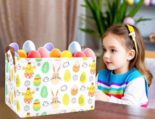 Image of Rectangle Empty Easter Baskets Boy Large Toy Storage Bin Girls collapsible Hamper Waterproof Canvas Box Kid Gifts Spring Decor( Glasses Rabbit Egg )