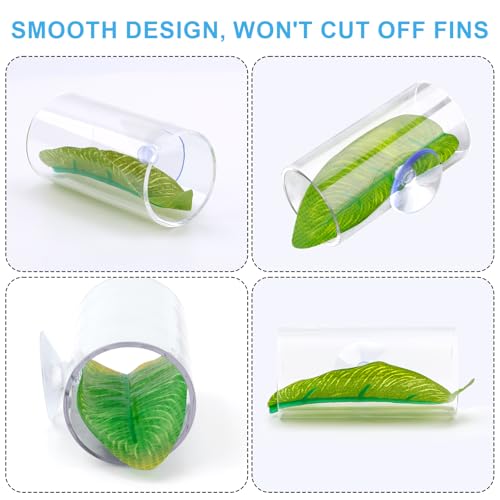 Image of NQEUEPN 2pcs Betta Fish Acrylic Tube Tunnel with Pretended Leaf Suction Cup, Transparent Betta Fish Tank Decorations, Aquarium Decorations (Transparent)